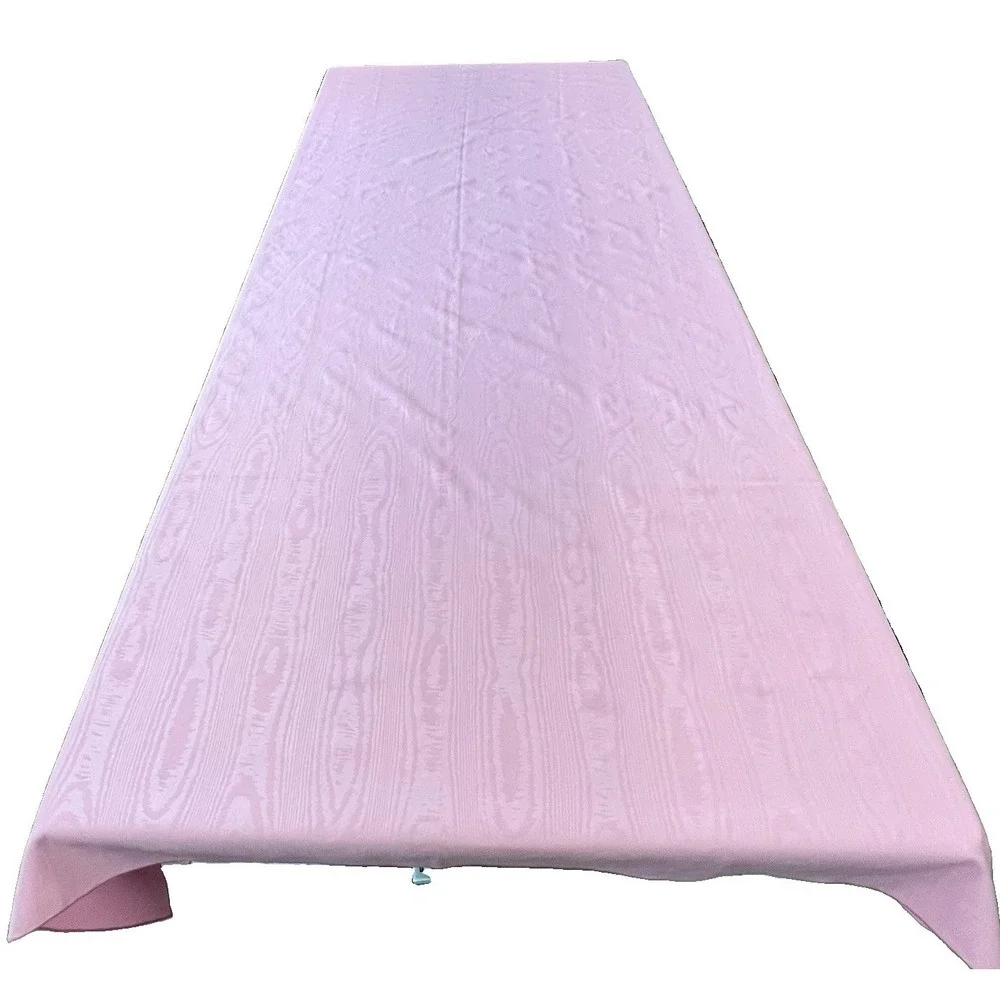 Vintage Rose Pink Moire Tablecloth 80x60 9 Matching Napkins Rectangle Wood Grain